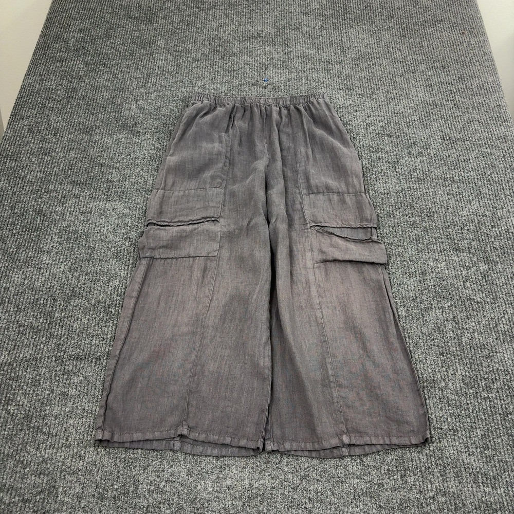 Et Lois Pants Women S Gray Linen Wide Leg Cargo Casual Boho Minimalist
